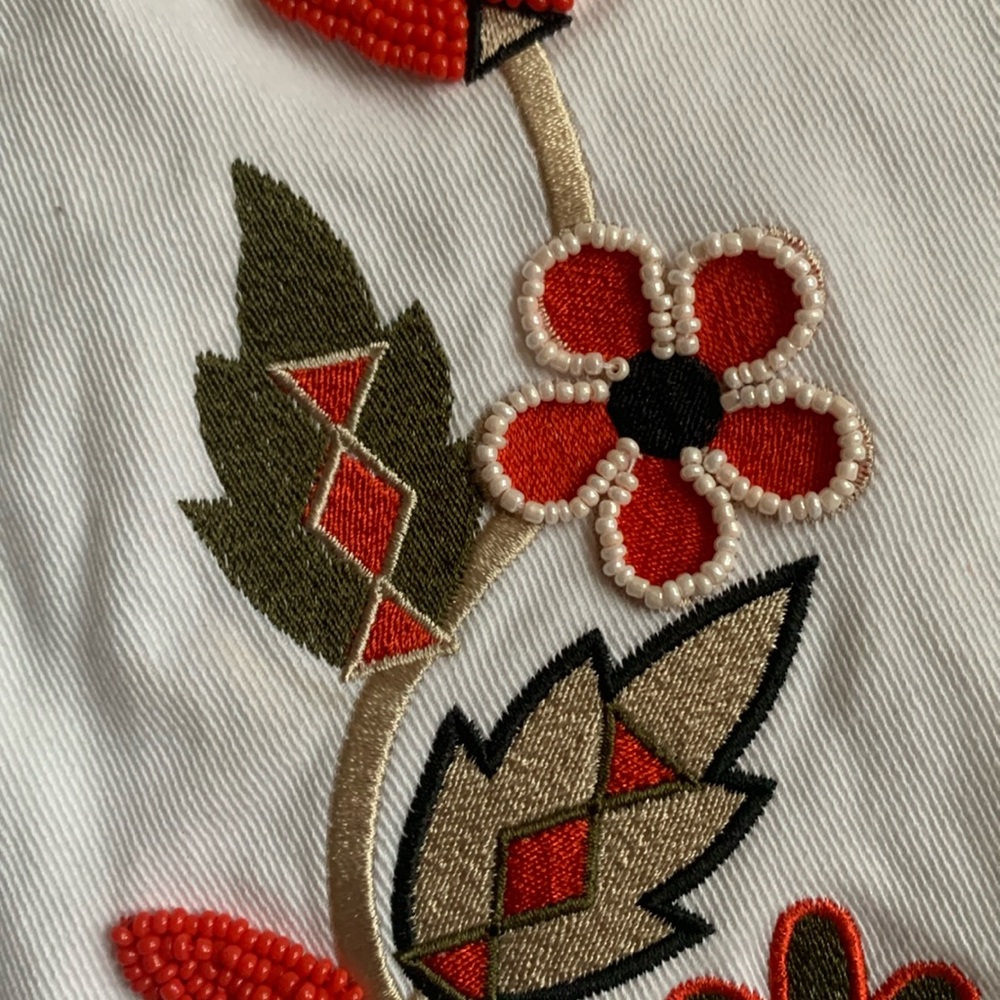Alberta Ferretti junior white denim jean with beaded embroidered flowers!
